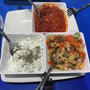 Sampler: Adjika, Jajukh, Armenian BBQ Veggie Salad