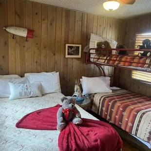 Queen bed and bunk beds for the families