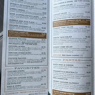 Appetizers Favorites Soups Salads Pastas Menu