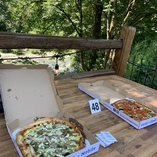 Small Tahoma (left, added jalapeños and red onion) and Small Evergreen (right, added pepperoni)