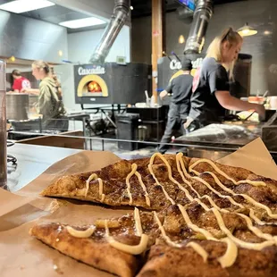 Dessert pizza!! Fire ovens in the back and the awesome team killing it.