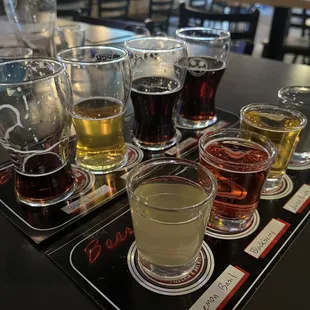 Flight of beer and flight of cider.