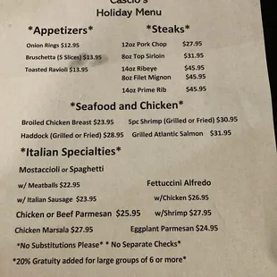 Holiday menu December 2024