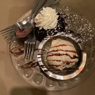 Chocolate Bundt cake with vanilla ice cream