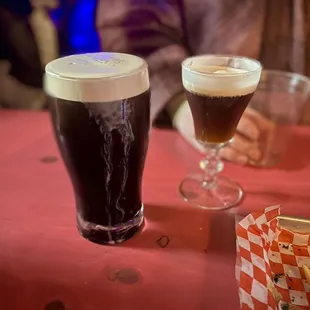 Guinness (right) and an alcoholic coffee (left)