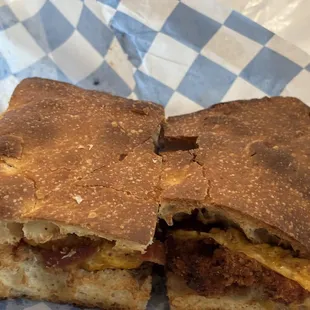 Chicken cutlet on toasted focaccia