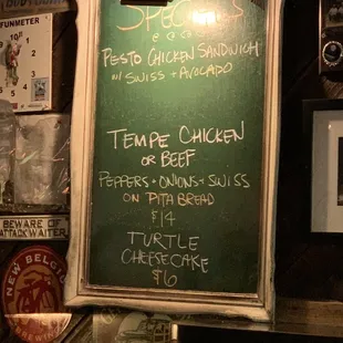 a menu on a chalkboard