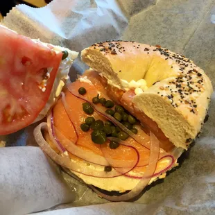 Lox on an Everything Bagel- very fresh bagel and great salmon!