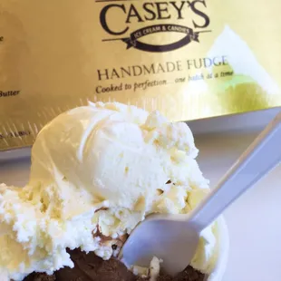 Tupelo Honey and Meadville Mud. Meadville Mud has large chunks of their homemade fudge throughout.