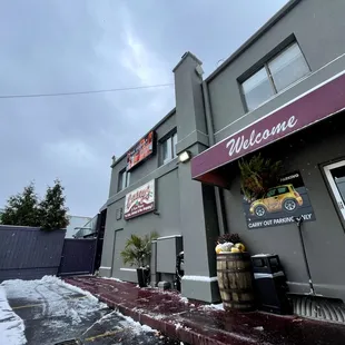 the entrance to the restaurant