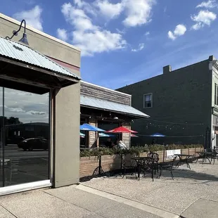 Front of restaurant with patio seating