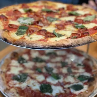 East Coast Pie on top, Margherita on bottom
