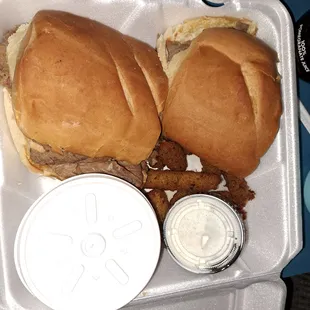 Beef dip with fried zucchini...a little skimpy on the zucchini.
