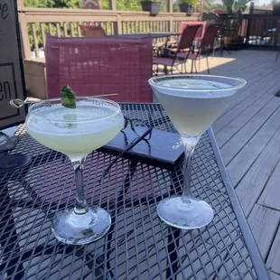 Spicy cucumber gimlet on left and The California martini (with grape pucker!) on the right