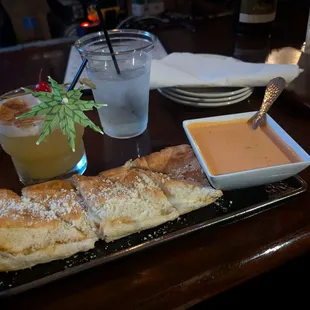 Grilled cheese bites with tomato soup and my drink