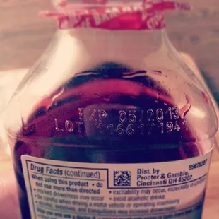 The bottle of Nyquil from Harps that is overdue!