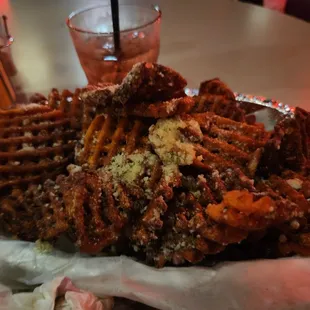 Waffles sweet potato fries with parmesean