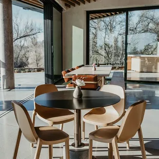 a dining table and chairs