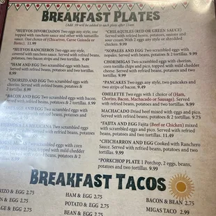 Breakfast menu