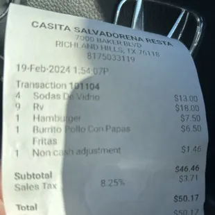 a receipt in a car