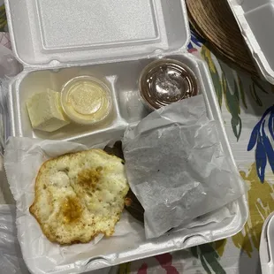 a meal in a styrofoam container