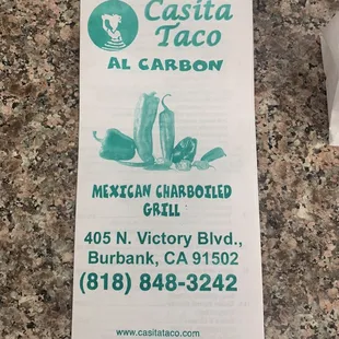 Take a menu because they have a lot more items than what is listed on Yelp.