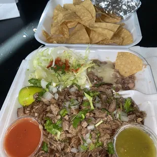 Carne asada plate with chips