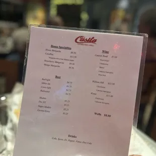 Drink menu