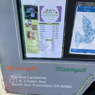 menus on a food truck