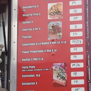 Current menus. Other dishes available, but only pictures and not priced.