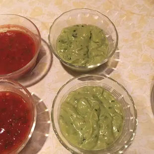 Fake guacamole and ok salsa