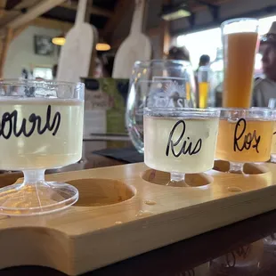 Wine flight in mini stem ware (while this is a single-use plastic, we appreciated that the bar washes and reuses these)