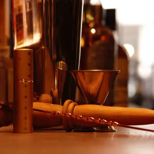 a close up of a bar with liquor bottles