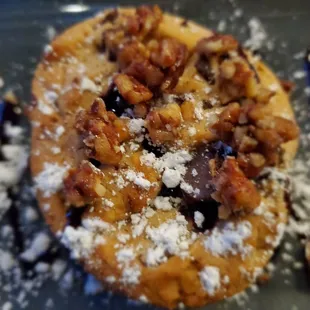 Candied pecans on top of the ice cream cookie sandwich with Bourbon ice cream- yummmmm!