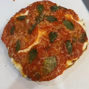 Pizza bagel (they may have changed it and put the sauce on the bottom so you might need to request the sauce on top instead)