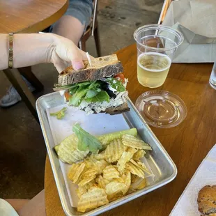 Tuna salad sandwich (comes on sourdough rye which is truly perfection) 10/10 recommend  Yupon Kombucha (amazing!)