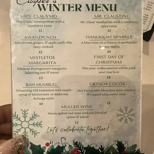 Casper's Winter Menu