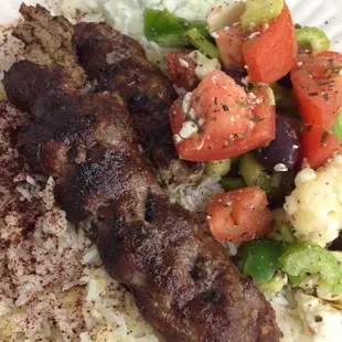 Koobideh platter with Greek salad