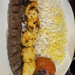 Joojeh Kabob and Kubideh Kabob with Basmati White Rice