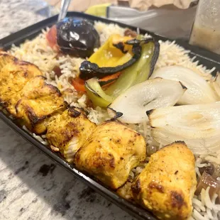 E14. Adas Polo with Chicken Kabob