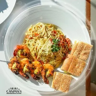Angel Hair Pasta with Shrimp Kabob