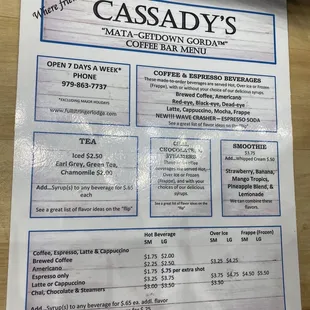 Front of menu