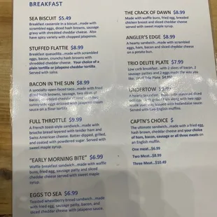 Breakfast menu