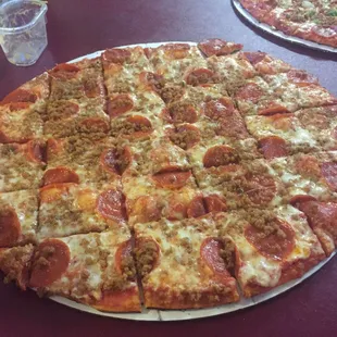 Large with sausage and pepperoni.