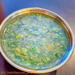 a bowl of soup on a table