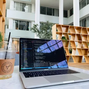 Chill area, table, comfy chair