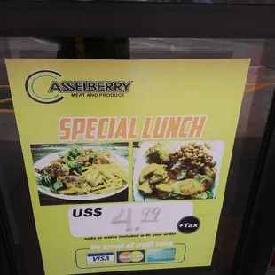 a menu for special lunch