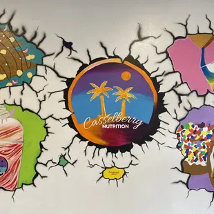 a mural of ice cream and desserts