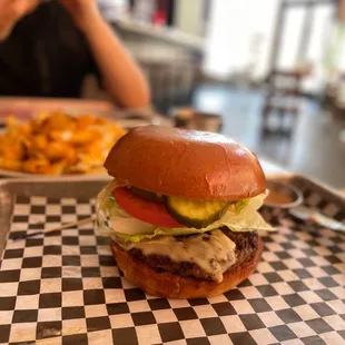 a woman sitting at a table