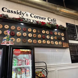 Bagel wall inside cafe